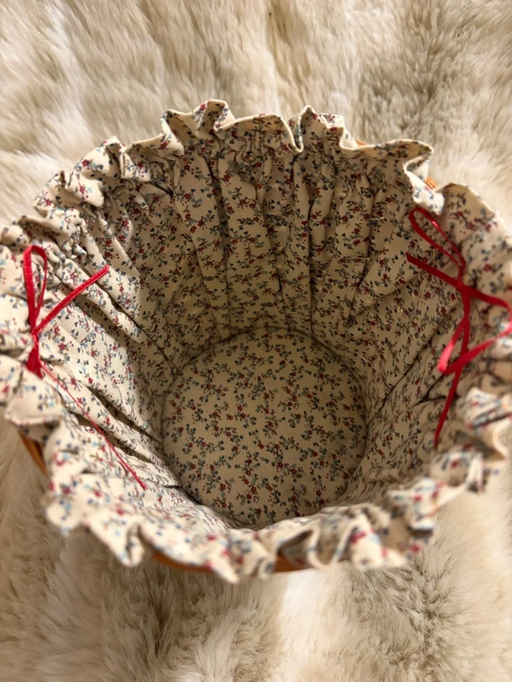 Woven Decorative Basket with Floral Liner - Red and Natural